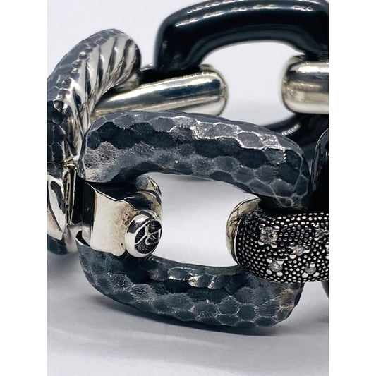 David Yurman Midnight Melange Diamond Link Bracelet in Sterling Silver 30mm Wide