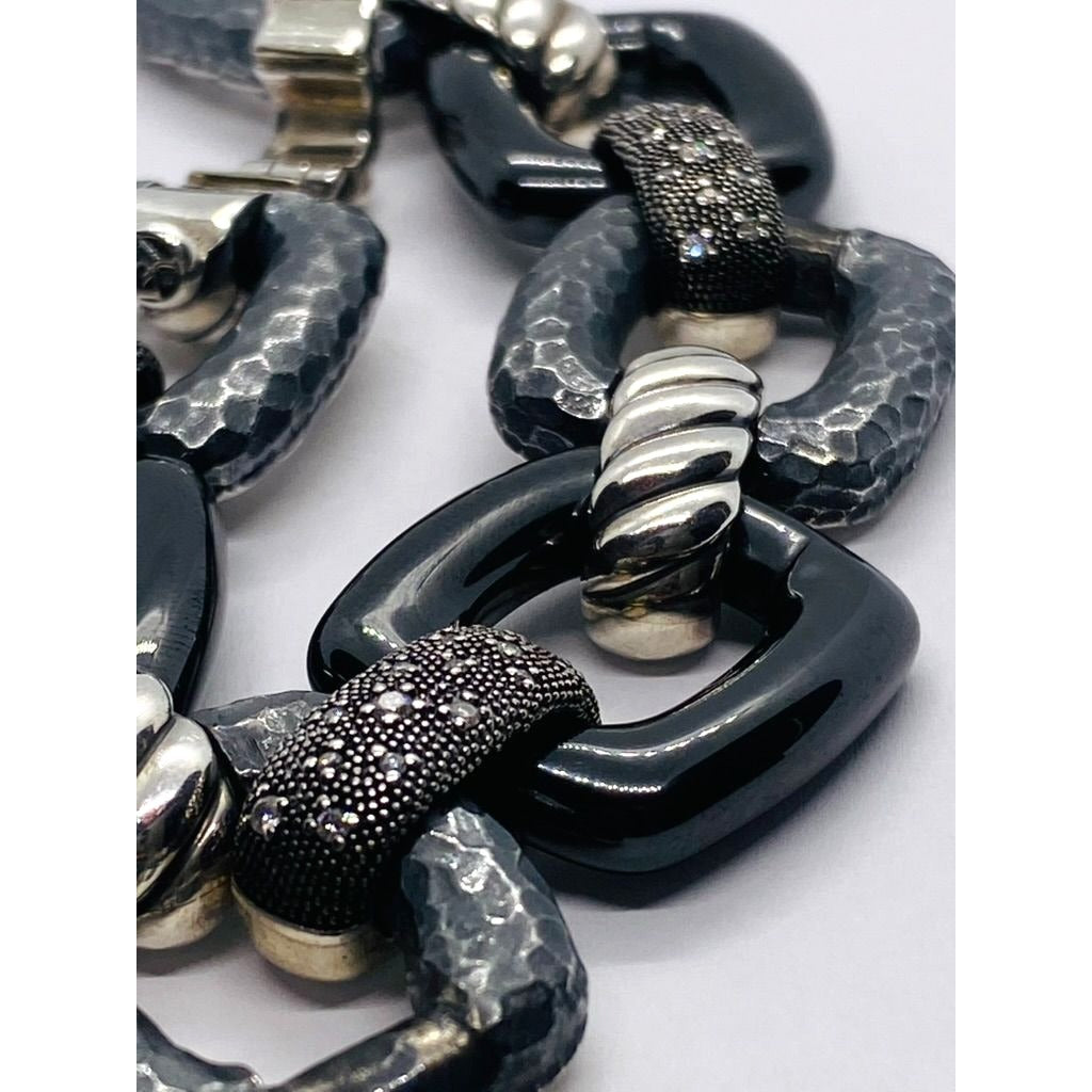 David Yurman Midnight Melange Diamond Link Bracelet in Sterling Silver 30mm Wide