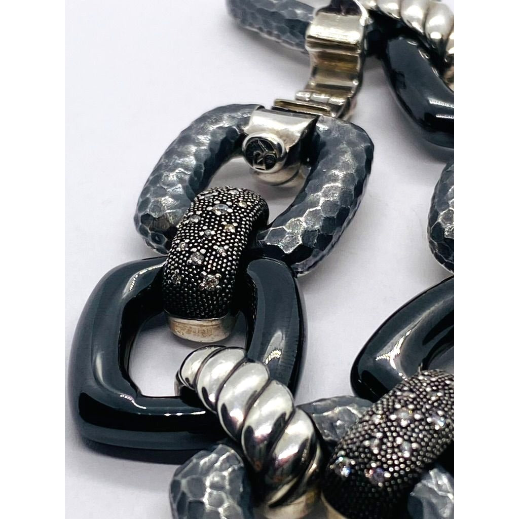 David Yurman Midnight Melange Diamond Link Bracelet in Sterling Silver 30mm Wide
