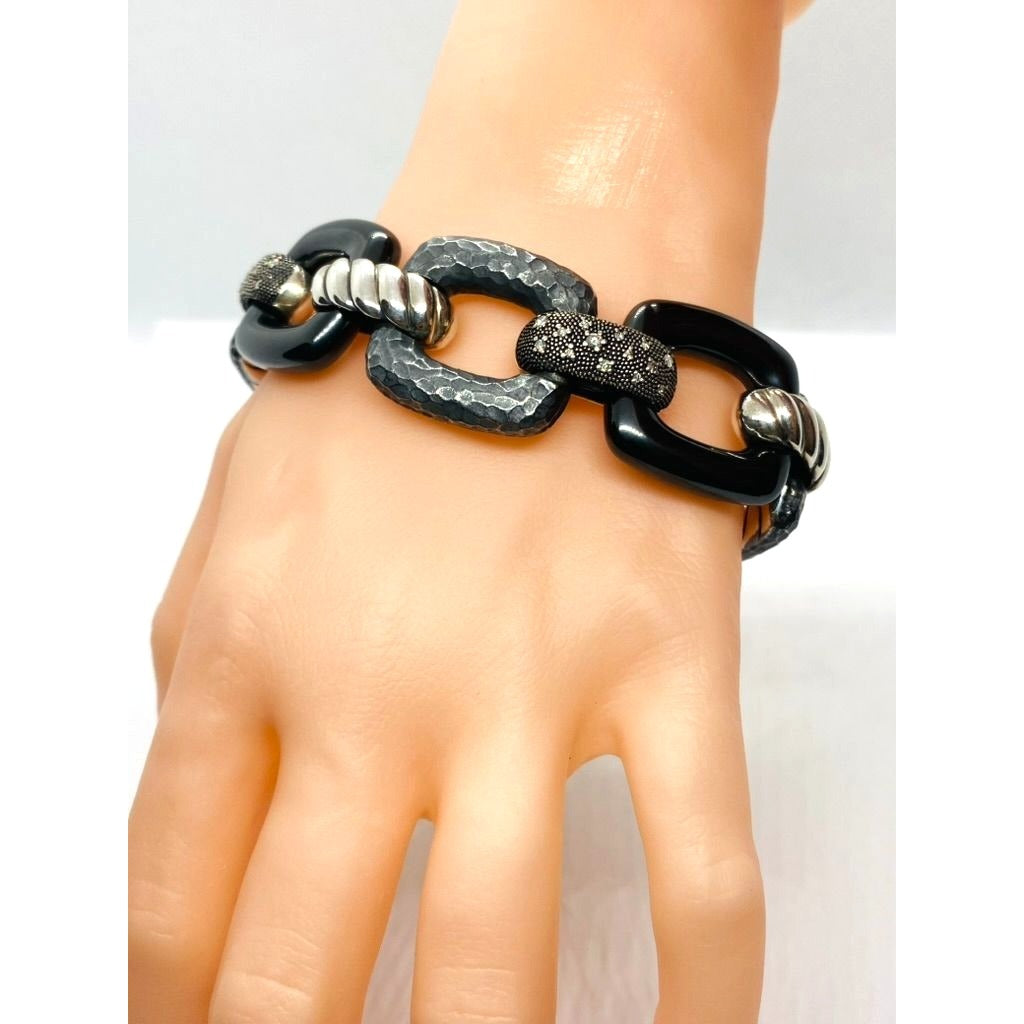 David Yurman Midnight Melange Diamond Link Bracelet in Sterling Silver 30mm Wide