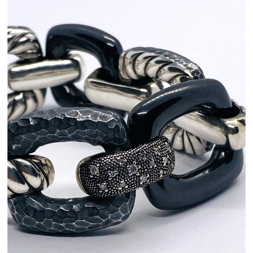 David Yurman Midnight Melange Diamond Link Bracelet in Sterling Silver 30mm Wide