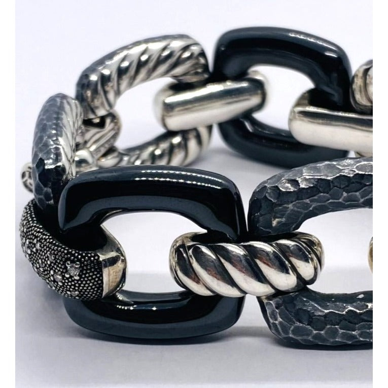 David Yurman Midnight Melange Diamond Link Bracelet in Sterling Silver 30mm Wide
