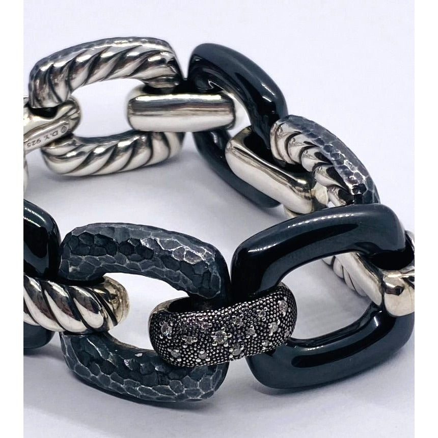 David Yurman Midnight Melange Diamond Link Bracelet in Sterling Silver 30mm Wide