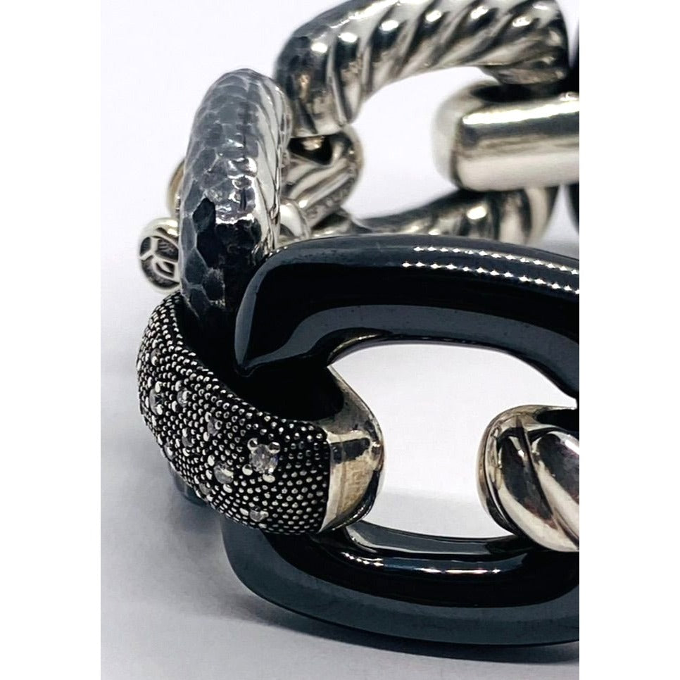 David Yurman Midnight Melange Diamond Link Bracelet in Sterling Silver 30mm Wide