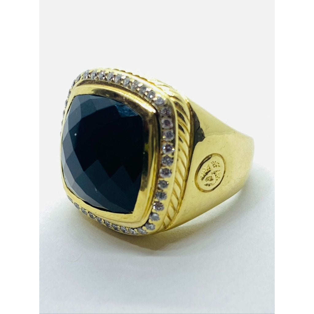 David Yurman 18k Gold Black Onyx  and Diamond Albion Ring Size 7