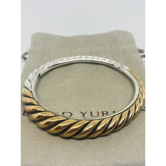 Rare David Yurman Sterling Silver/Bronze 9.5mm Pure Form Cable Bangle Bracelet