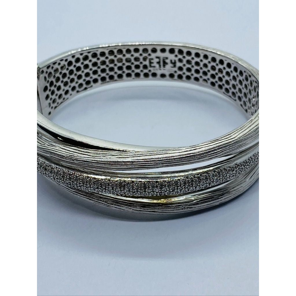 EFFY BH Balissima Diamond Sterling Silver Hinged Bangle asymmetric Bracelet