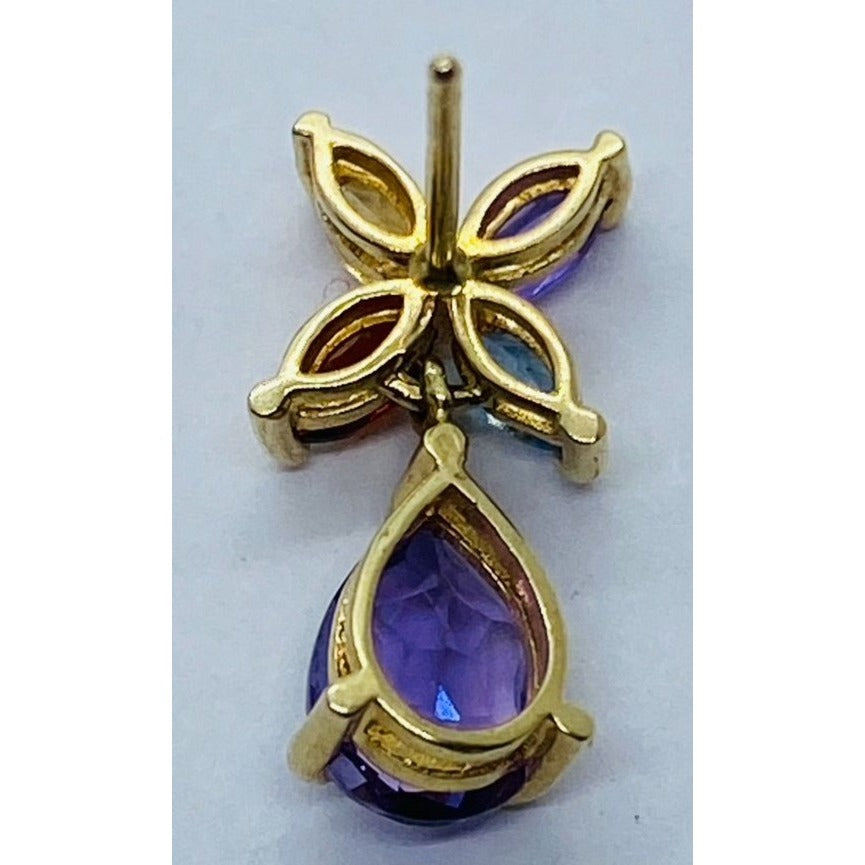 Solid 14K Yellow Gold Amethyst, Garnet, Citrine, Aquamarine Earrings
