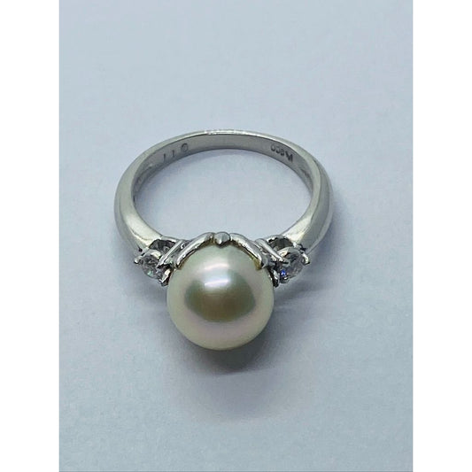 Platinum Pearl Diamond Ring 8.5MM Pearl Size 4.75