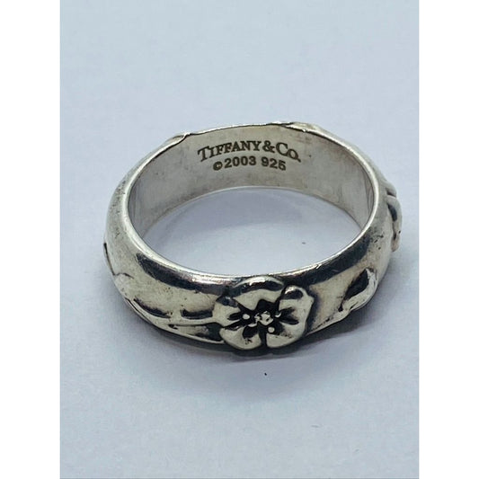TIFFANY & Co. Nature Rose Flower Ring Rare Sterling Silver Sz 6.5