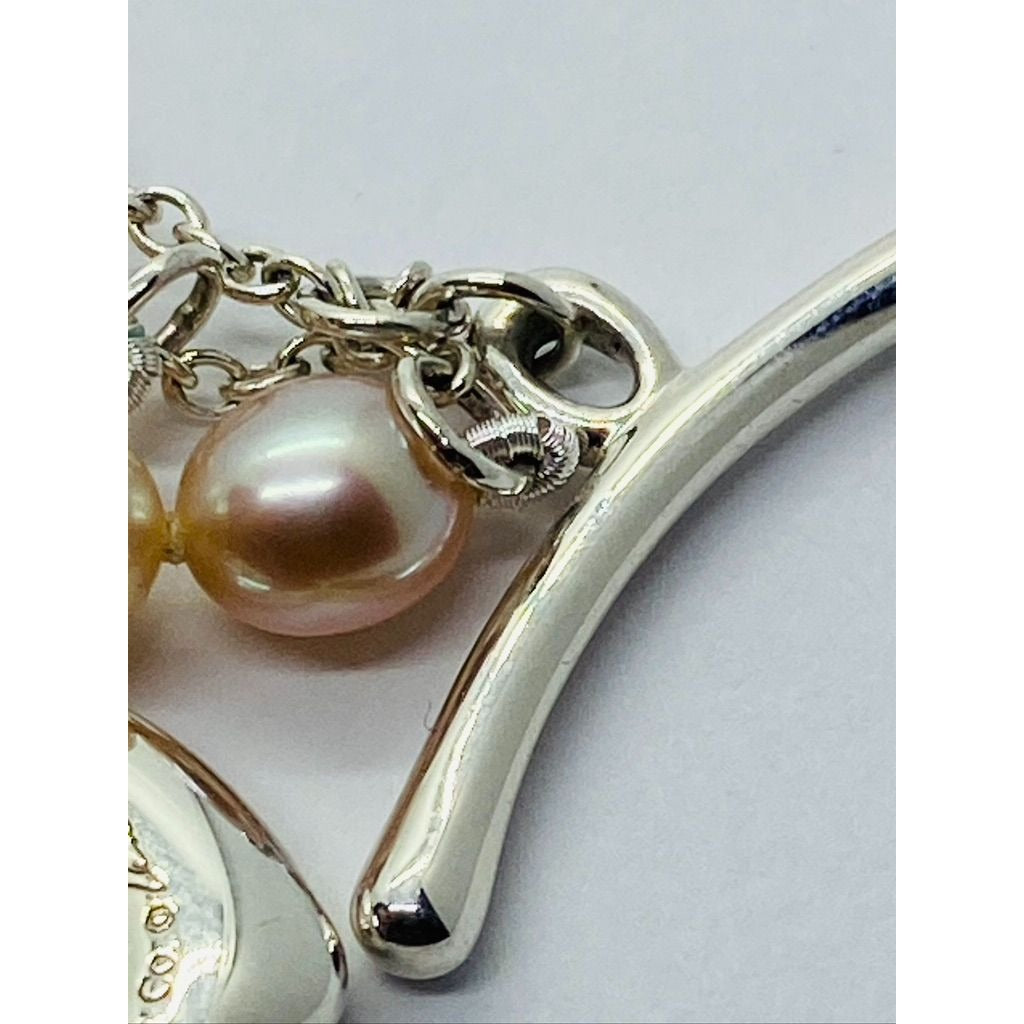 Tiffany & co. Elsa Peretti 3 Row Pink Pearl Heart Silver 925 Bracelet 7.5"