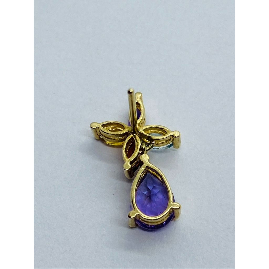 Solid 14K Yellow Gold Amethyst, Garnet, Citrine, Aquamarine Earrings