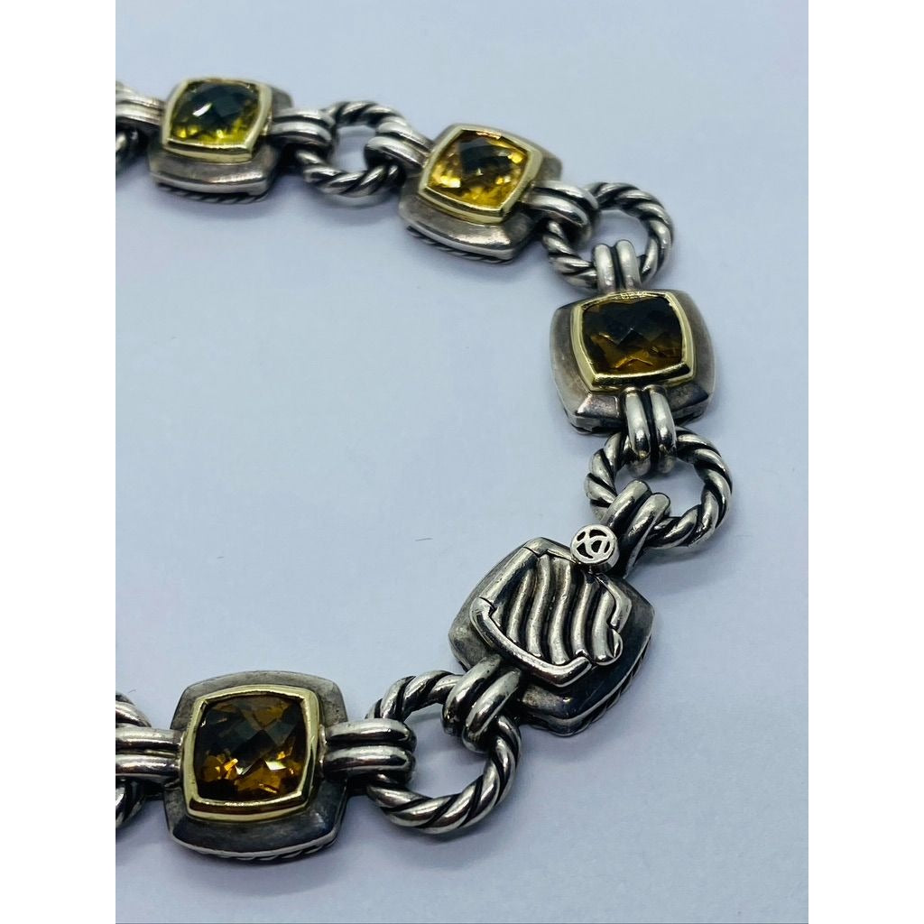 David Yurman Citrine Stones Albion Cable Bracelet Sterling 18K