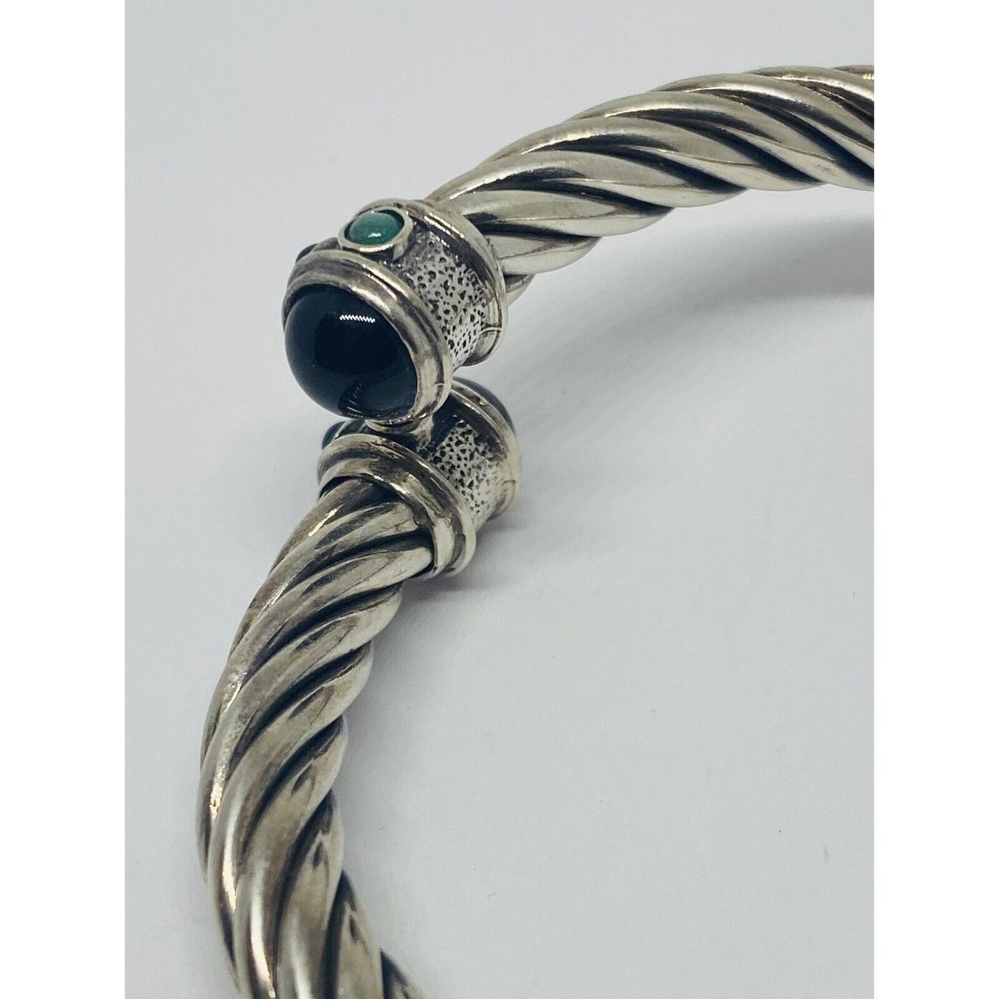 GSJ BLACK ONYX Color Stones Sterling Silver 925 Renaissance STYLE 28.9 Grams 7MM Bracelet