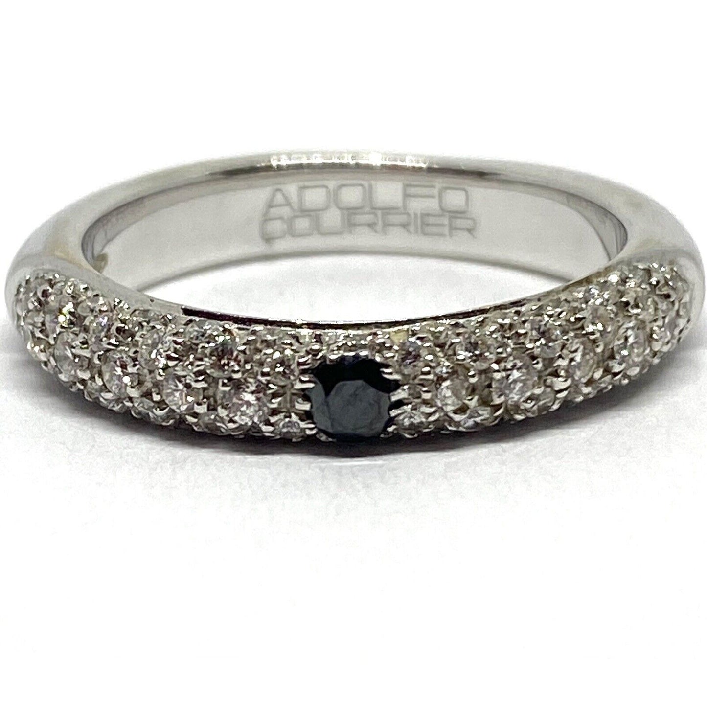 Adolfo Courrier Black Onux Pave Diamond Stacking Ring 18k Gold Sz 7.5 3.5mm 6.8G