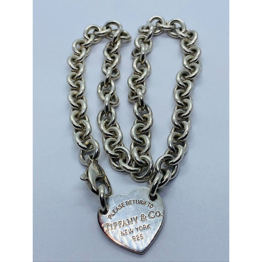 Tiffany & Co Return to Tiffany Heart Tag Necklace Choker 925 Sterling Silver 15.5"