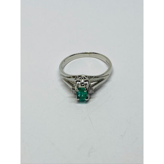 Platinum Emerald Diamond Ring Size 6
