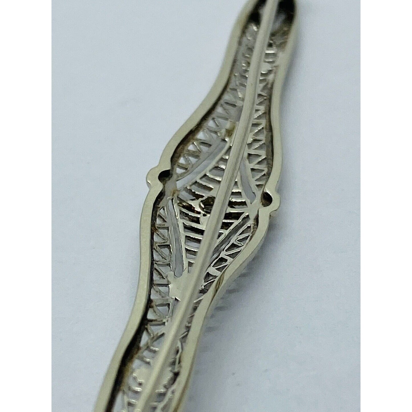 10K White Gold Diamond Filigree Brooch/Pin  Vintage