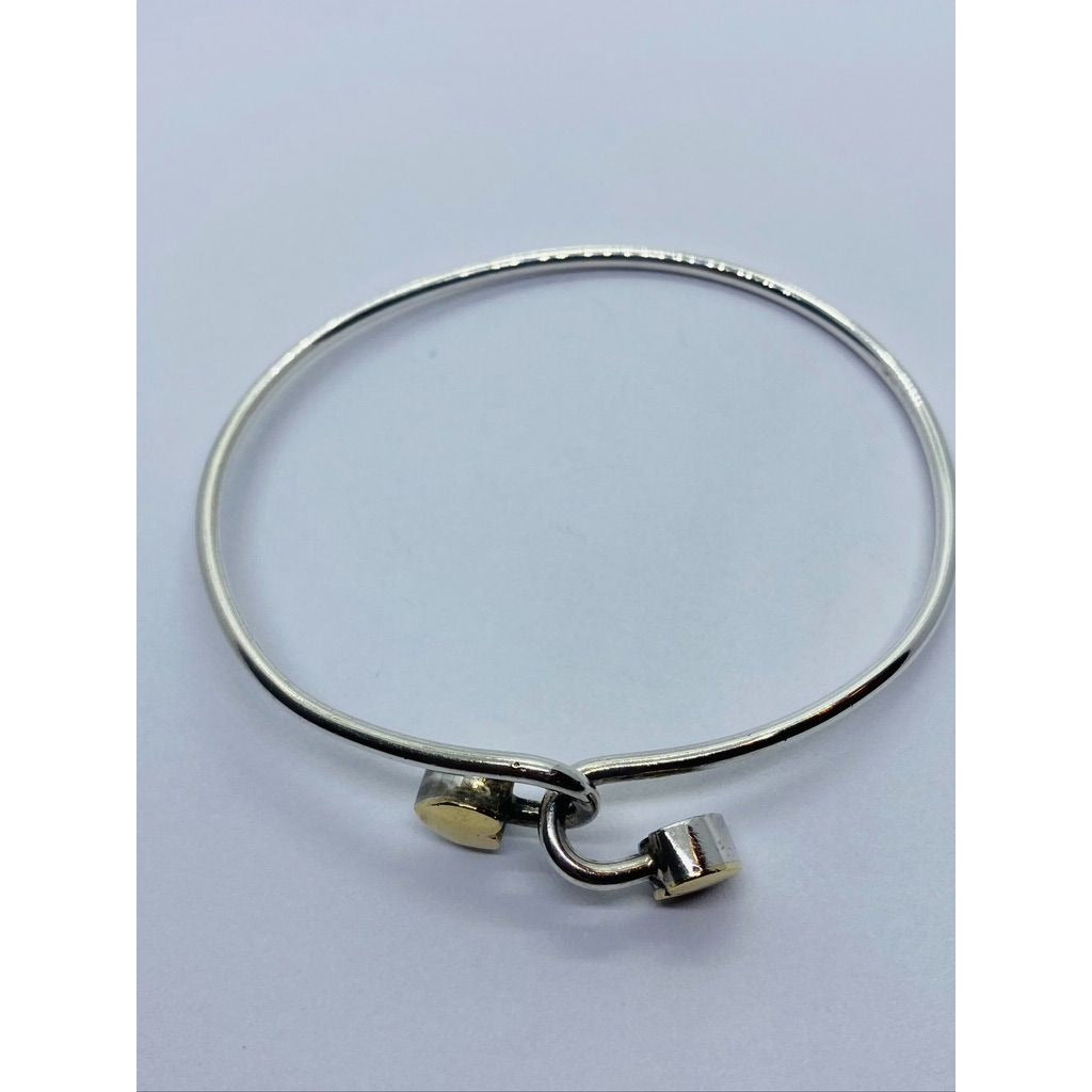 Tiffany & Co. Sterling Silver 925 18K 750 Heart Bangle Bracelet 6.75"