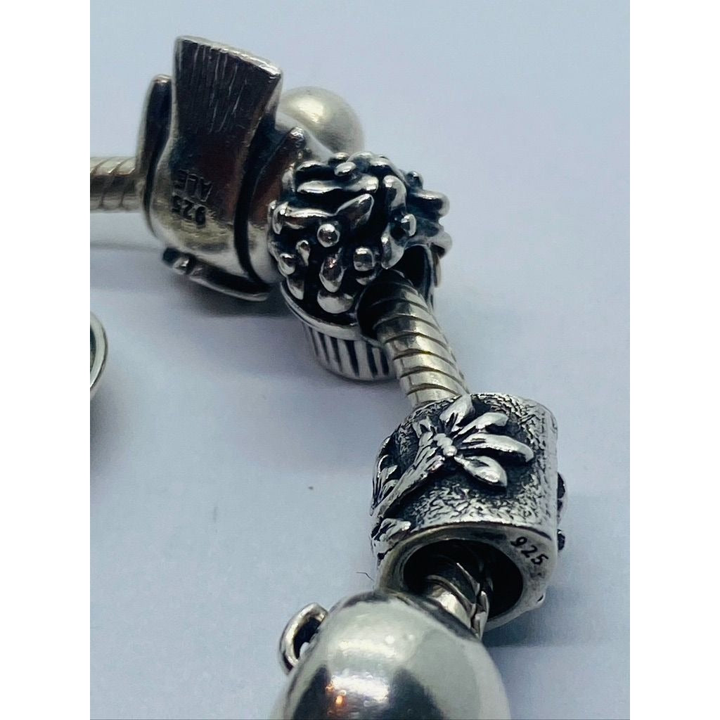 Pandora Sterling Silver Necklace  Nature Theme With 11 Charms 16.5"