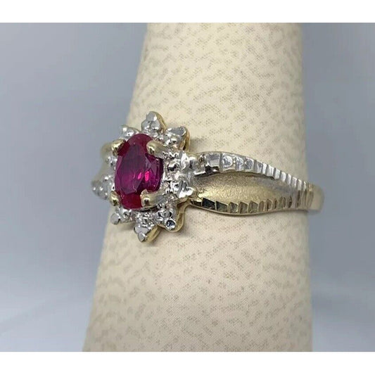 STUNNING ESTATE 14K TWO TONE VIVID RED RUBY