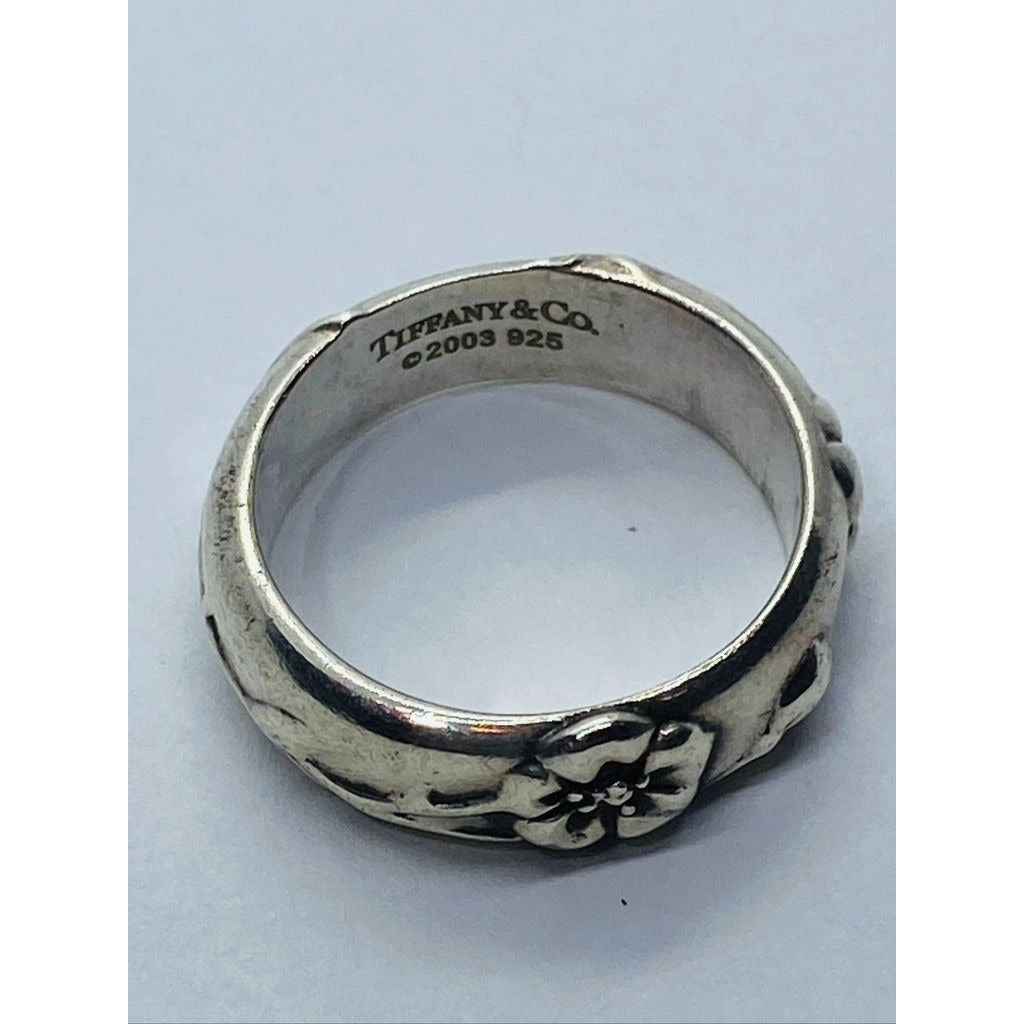 TIFFANY & Co. Nature Rose Flower Ring Rare Sterling Silver Sz 6.5