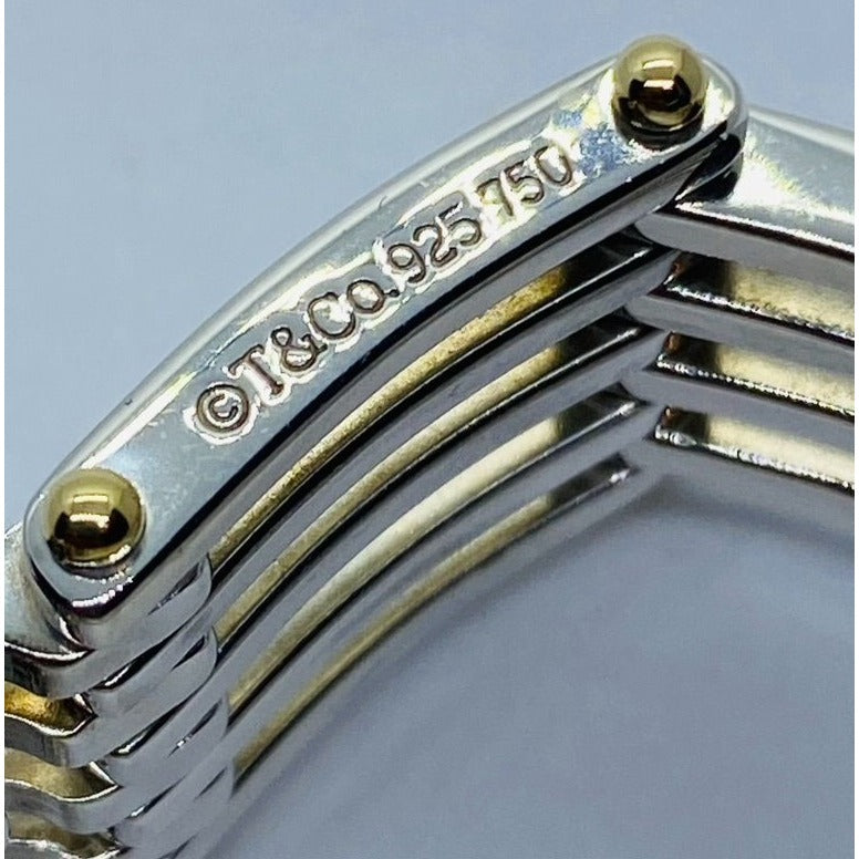 Tiffany & Co. Sterling Silver 18K 750 Yellow Gold ID Bar Gatelink Bracelet 7”