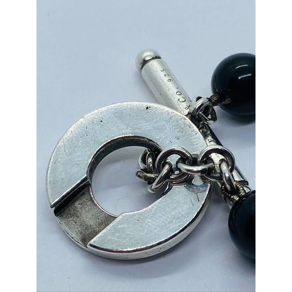 Tiffany & Co Bracelet Black Onyx Beads 925 Polished Sterling Silver Toggle Clasp