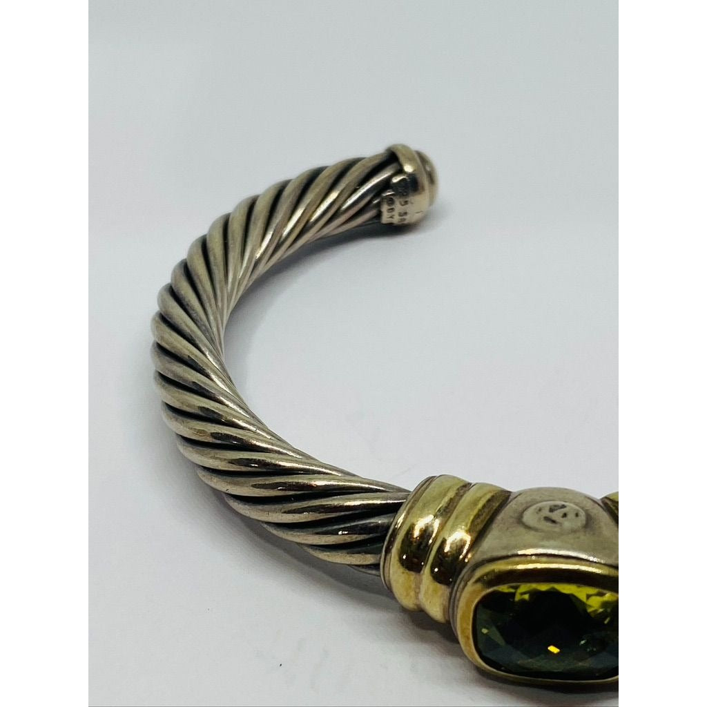 David Yurman Twisted Cable Cuff Bracelet 925 Silver & 14k Gold Peridot (chipped)