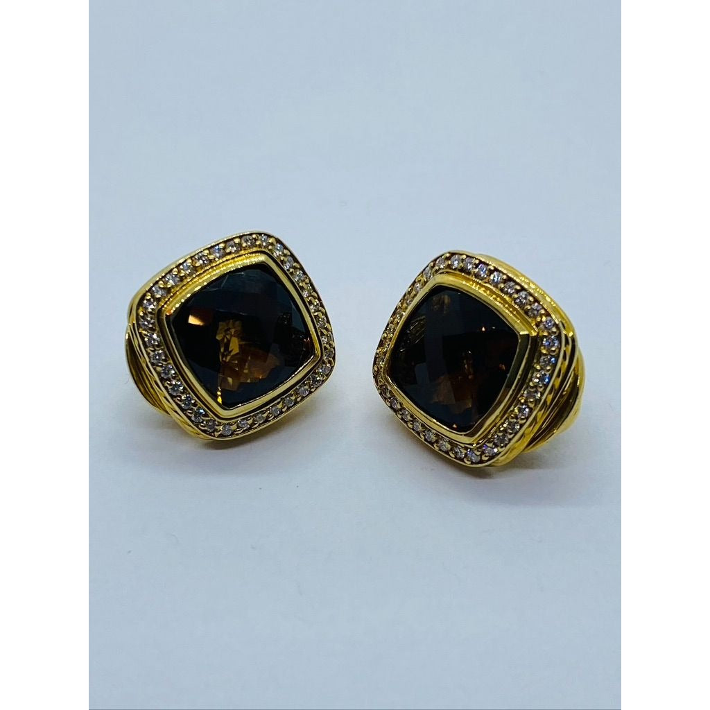 David Yurman Albion Earrings 18KT Yellow Gold 750 Citrine & Diamonds Omega Backs.