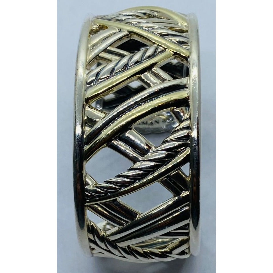 David Yurman Sterling Silver 18k Gold Papyrus Two Tone Wide Cuff Bangle Bracelet