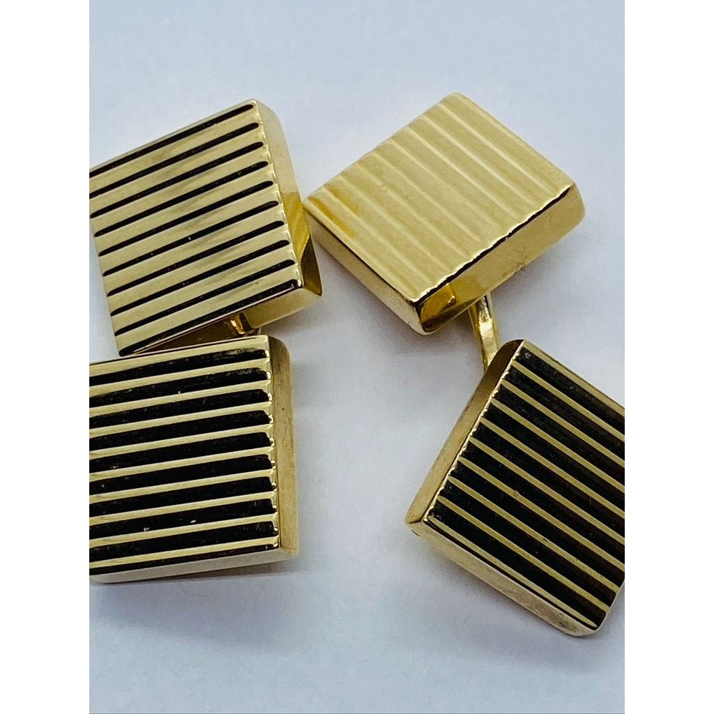 Tiffany and Co 14K Yellow Gold Square Cufflinks Ribbed Design