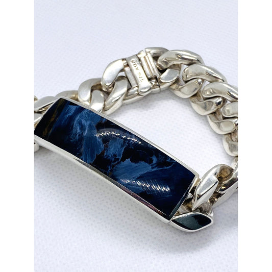 David Yurman Cuban Link Curb Pietersite ID Plate Bracelet 8"  HEAVY