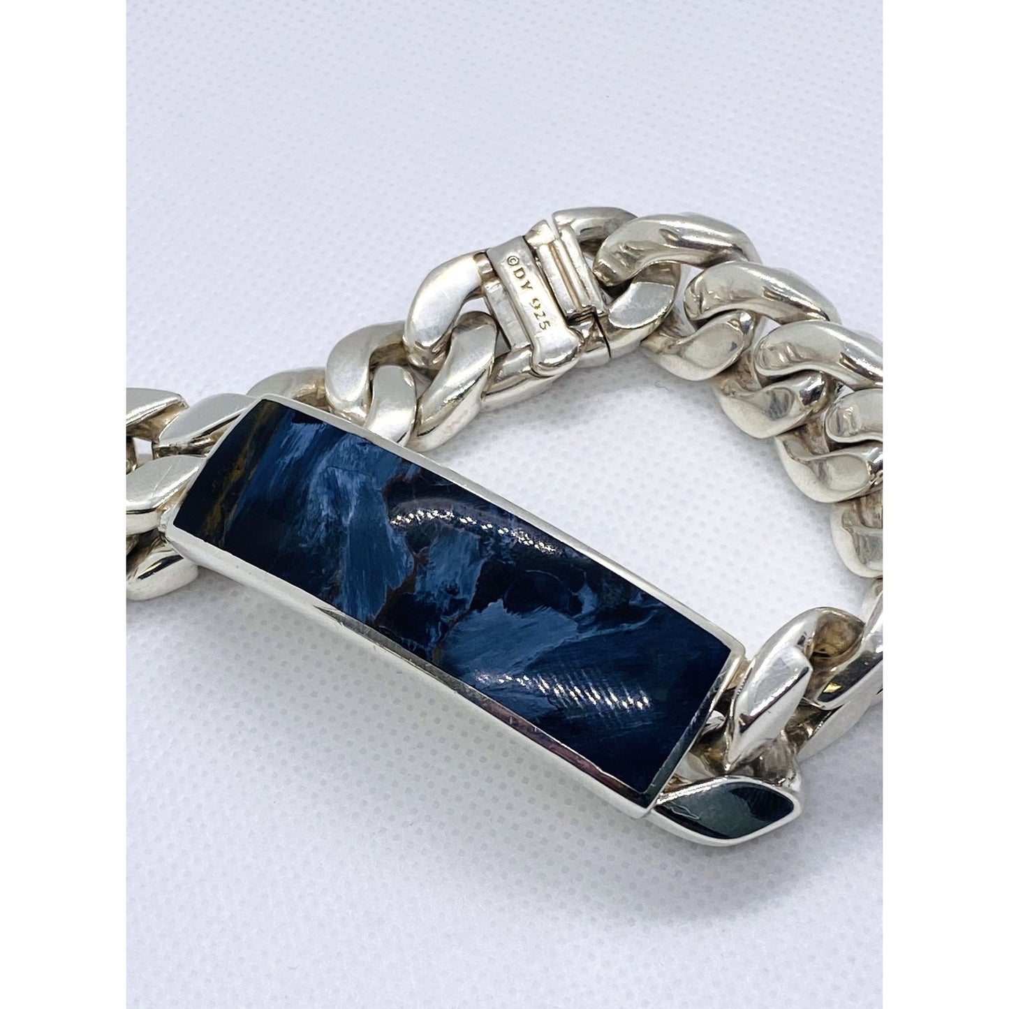 David Yurman Cuban Link Curb Pietersite ID Plate Bracelet 8"  HEAVY