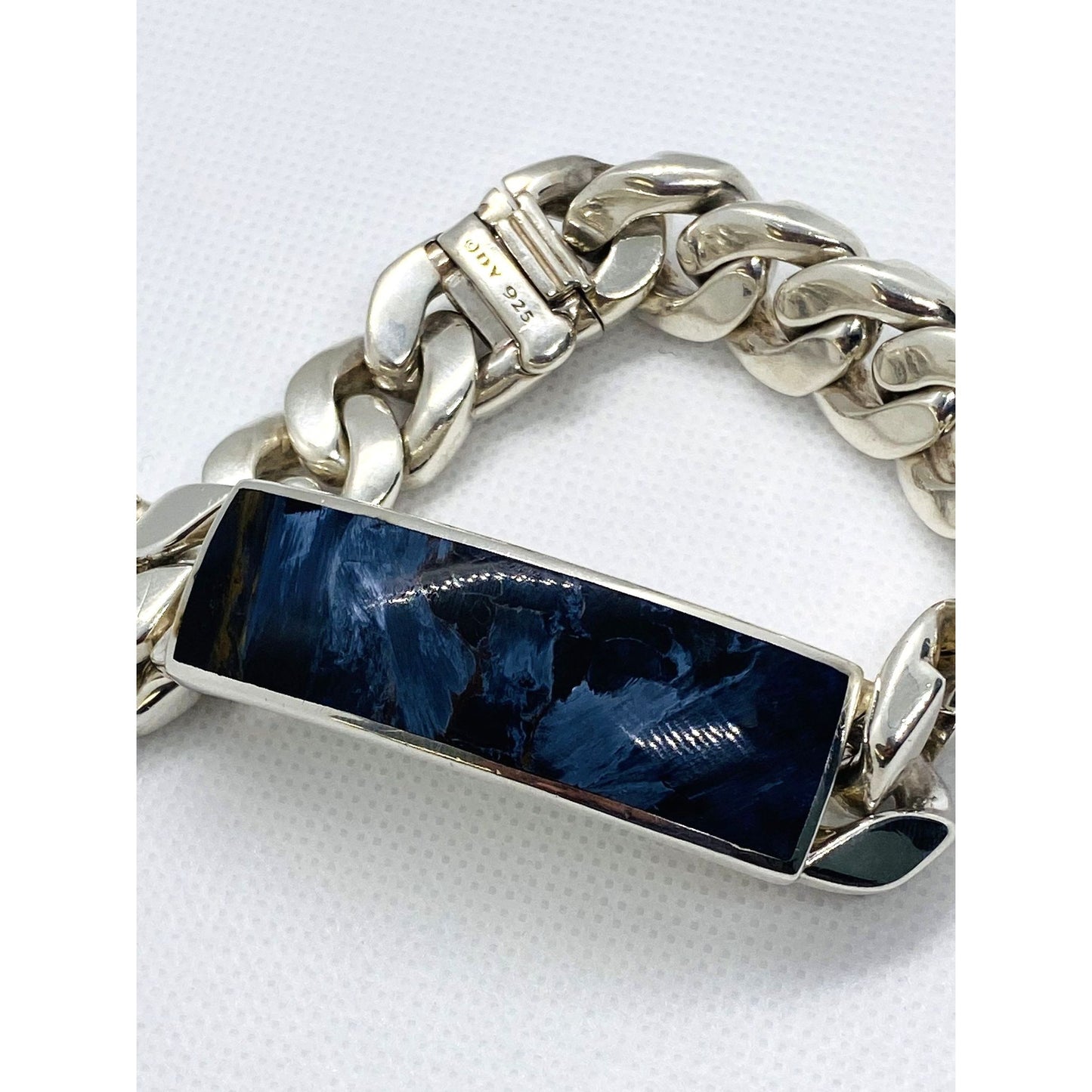 David Yurman Cuban Link Curb Pietersite ID Plate Bracelet 8"  HEAVY