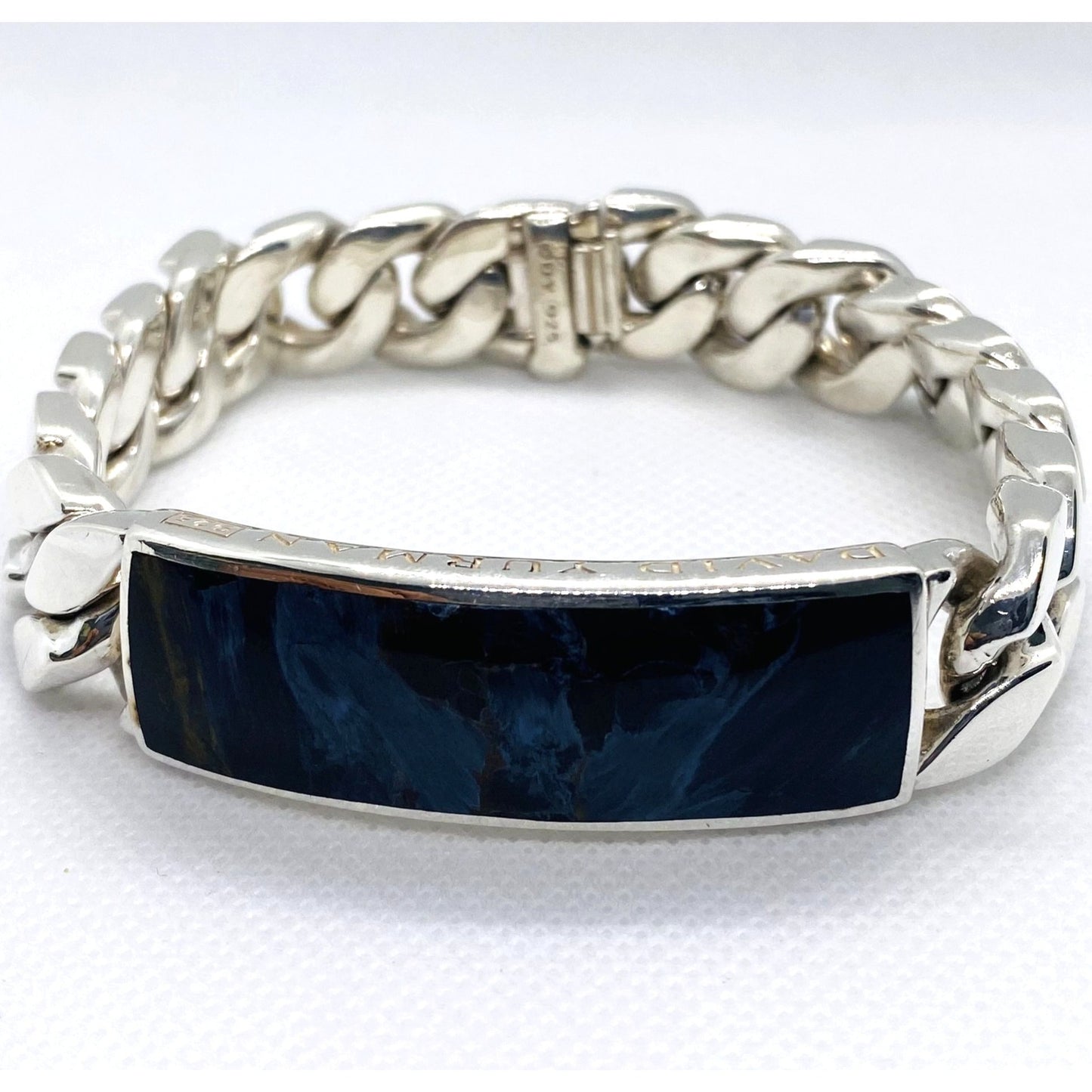 David Yurman Cuban Link Curb Pietersite ID Plate Bracelet 8"  HEAVY