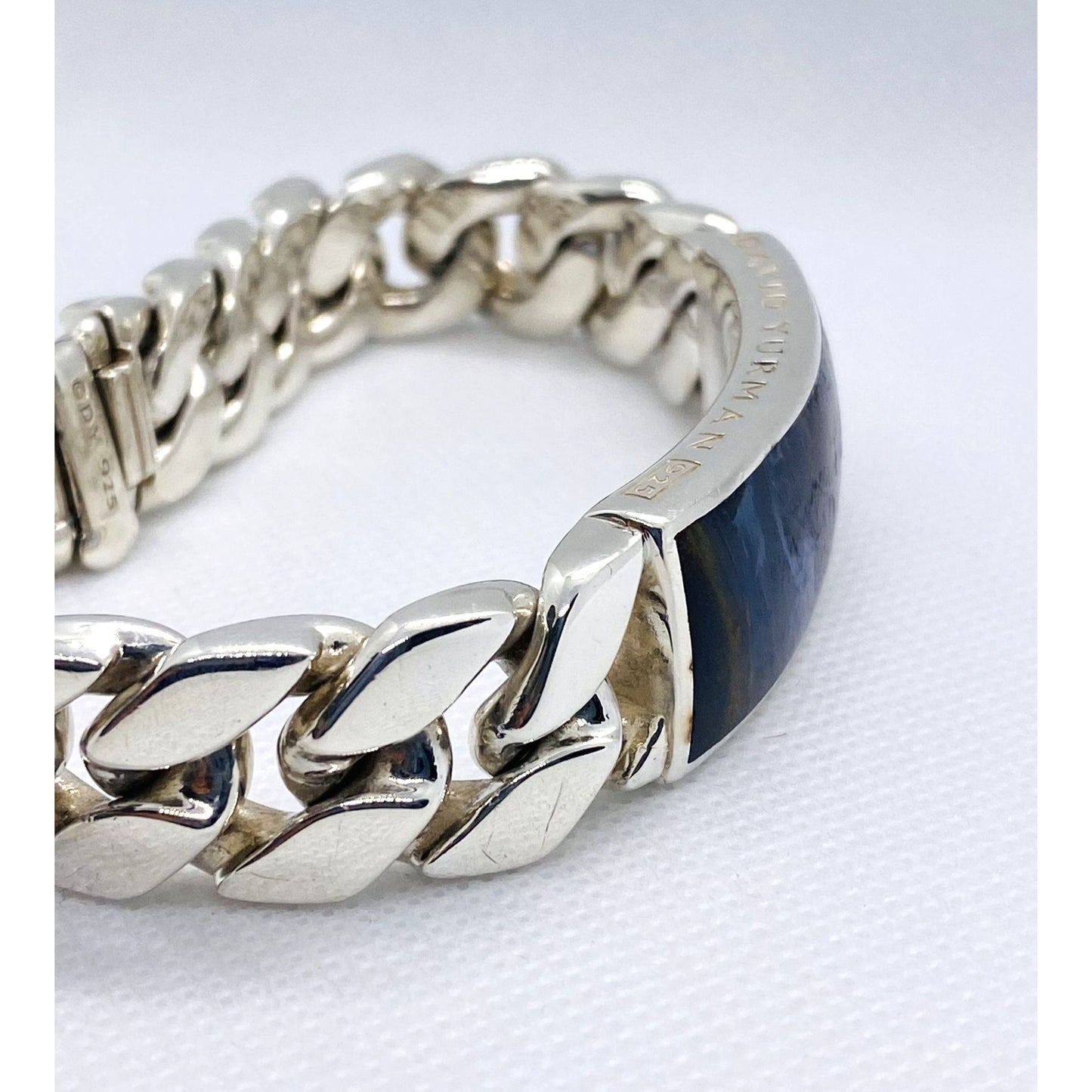 David Yurman Cuban Link Curb Pietersite ID Plate Bracelet 8"  HEAVY