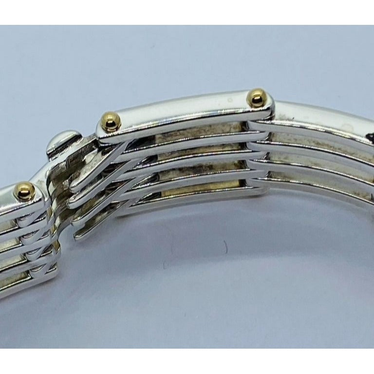Tiffany & Co. Sterling Silver 18K 750 Yellow Gold ID Bar Gatelink Bracelet 7”