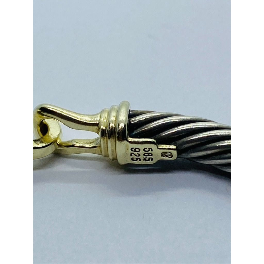 David Yurman Sterling Silver 14k Yellow Gold Hook Cable Buckle Bangle Bracelet 6"