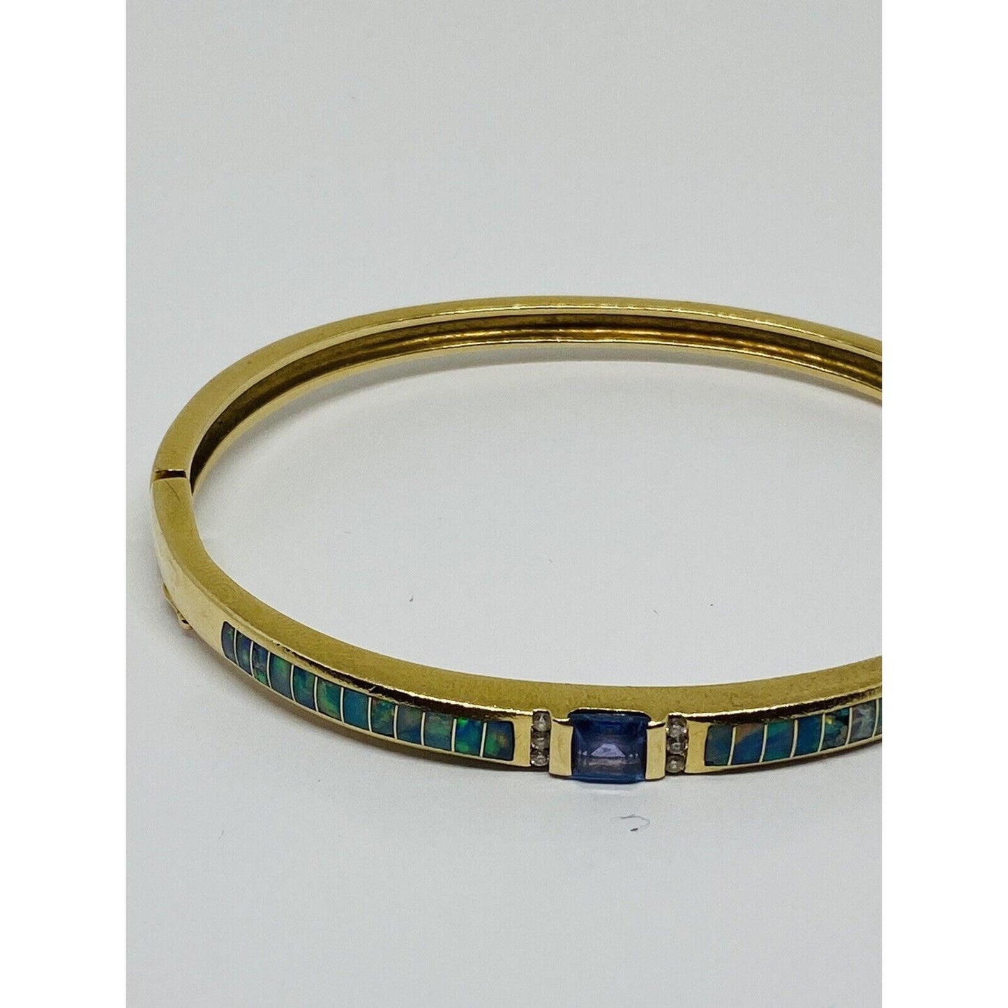 Kabana heavy 14K YG 0.82CT diamond tanzanite & opal bangle bracelet 20.2 Grams