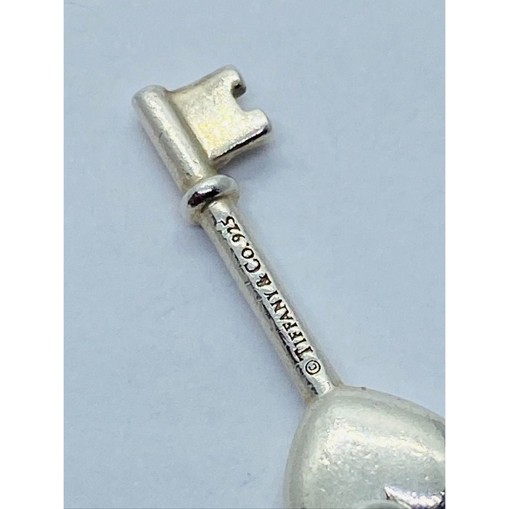Tiffany & Co. Sterling Silver Pink Sapphire Heart Key Style Pendant 28MM