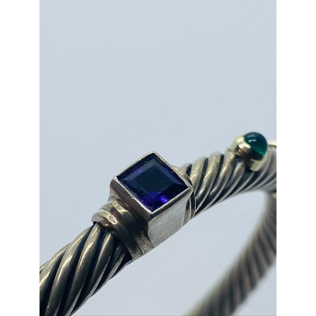 DAVID YURMAN 5mm 925 14K Renaissance Amethyst Green Onyx Station Cable Bracelet