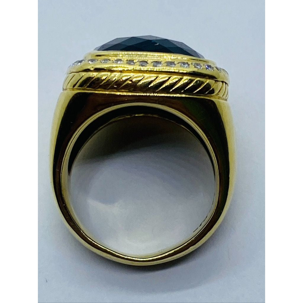 David Yurman 18k Gold Black Onyx  and Diamond Albion Ring Size 7