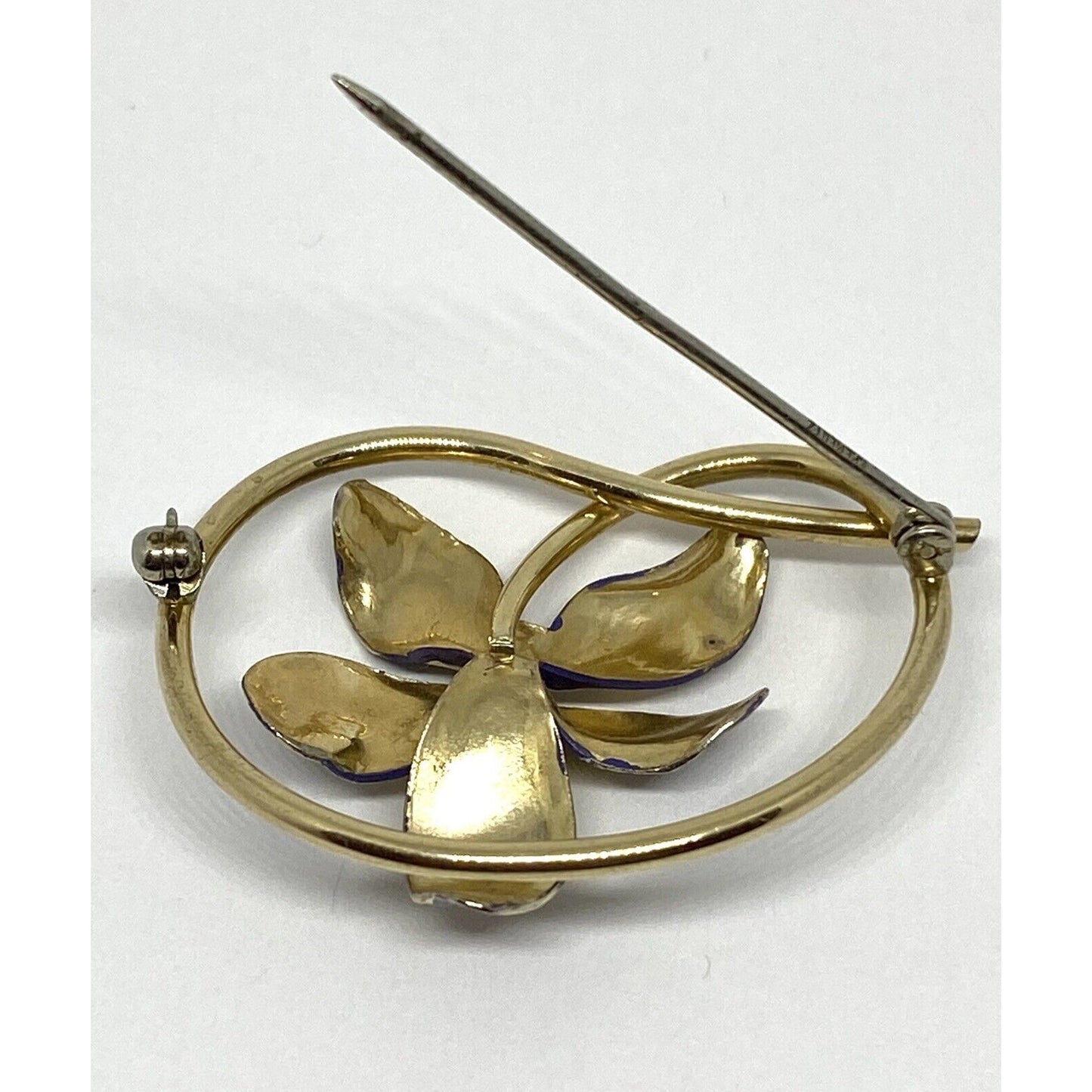 KREMENTZ Pearl Enamel 14K Gold Elegant Purple Floral Pin Brooch 6.2 Grams