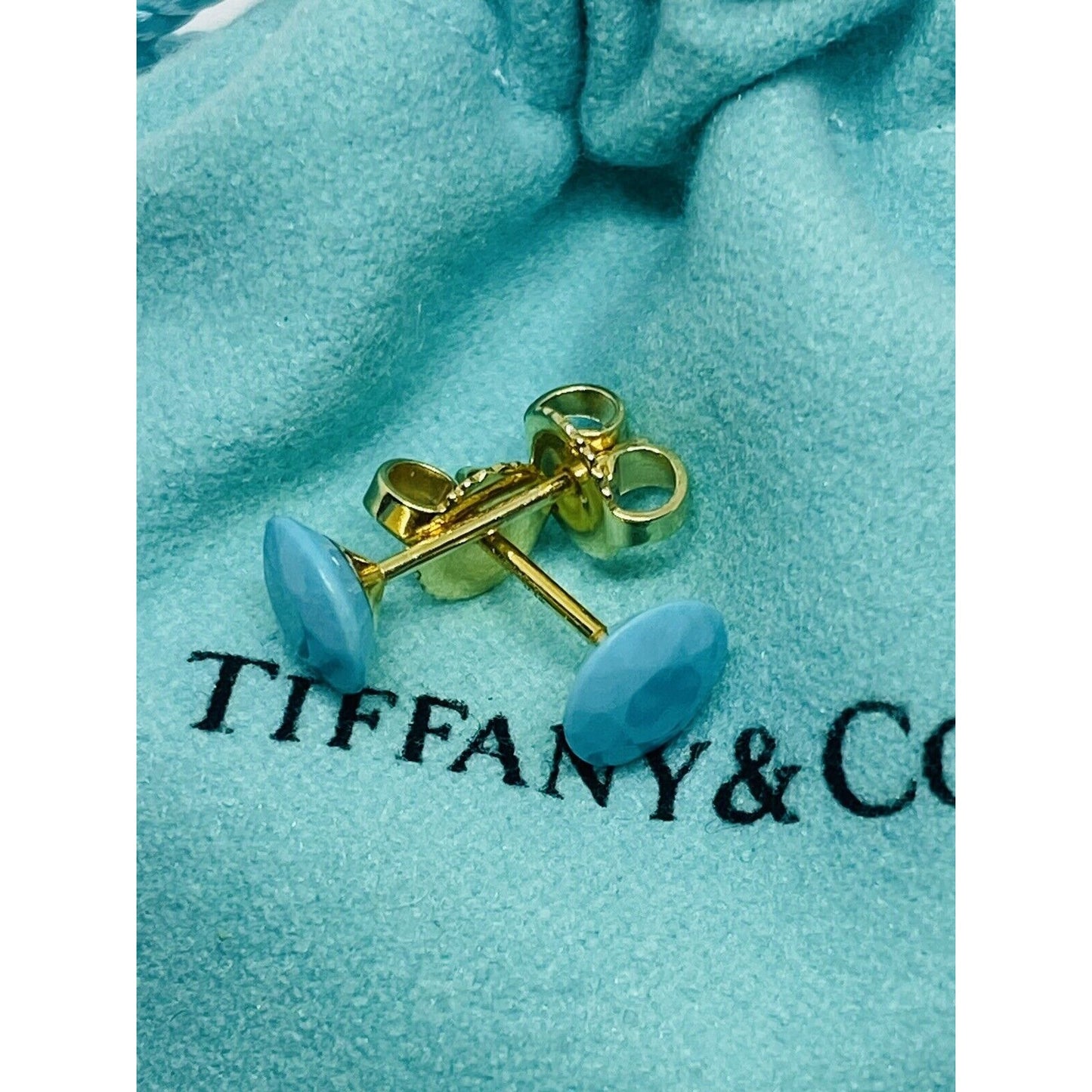 Tiffany & Co Elsa Peretti 18k Yellow Gold 2 Carat FACET Turquoise Earrings RARE