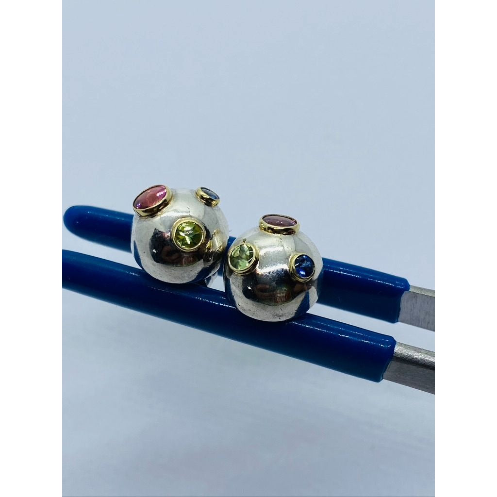 Tiffany & Co. Etoile Ball Earrings Sterling 18K Gold Tourmaline Sapphire Peridot