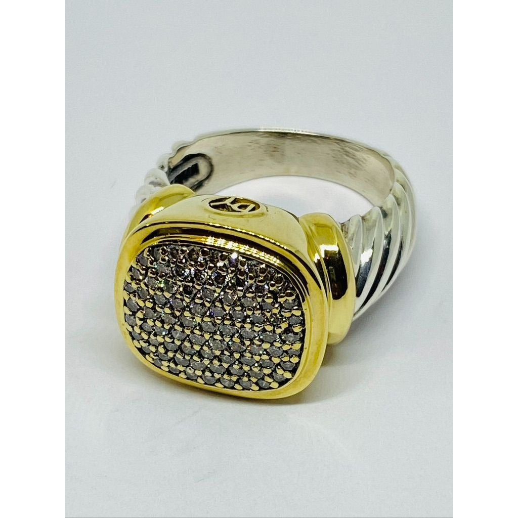 $3800 David Yurman 18K Yellow Gold Silver Noblesse Pave Set Diamond Ring 8.25