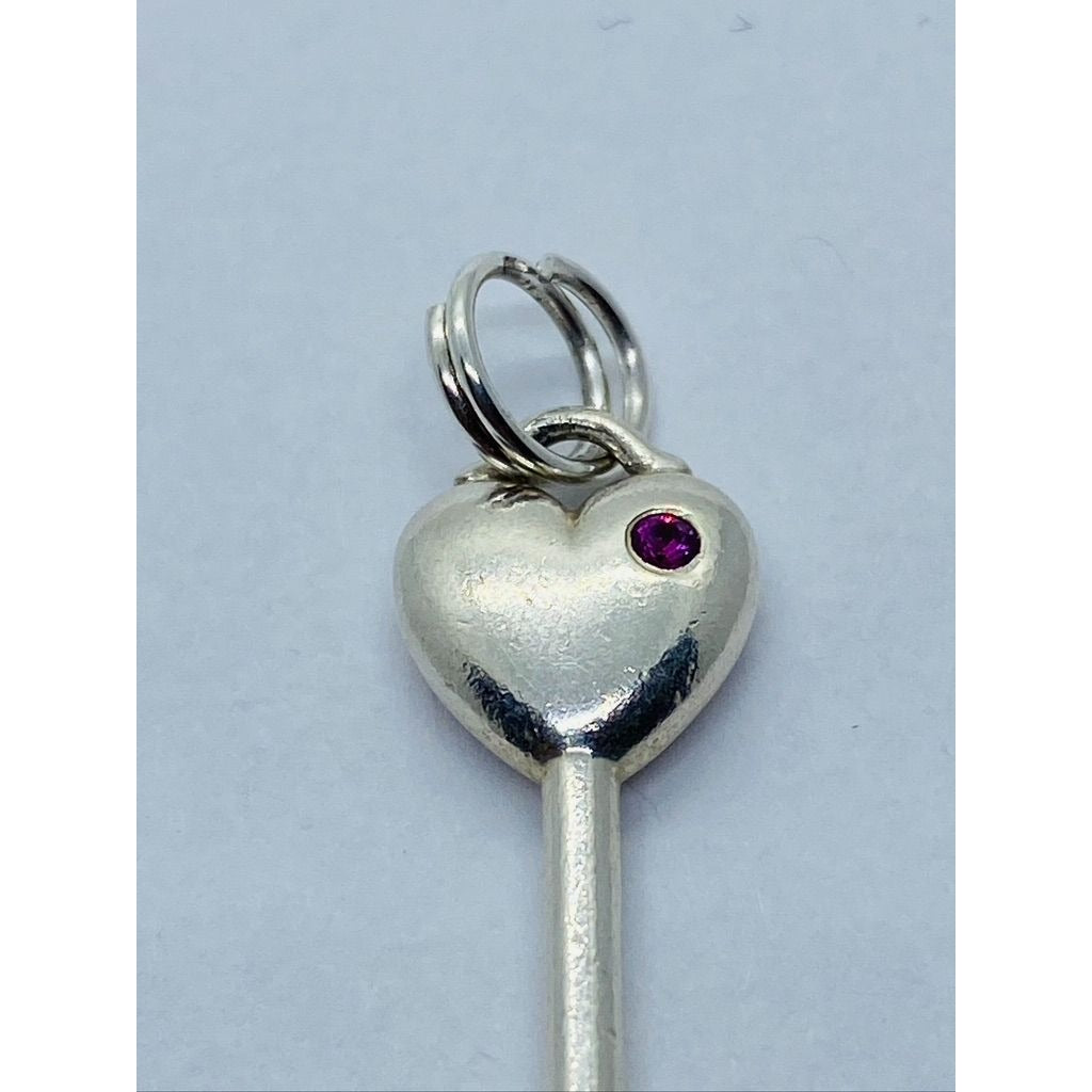 Tiffany & Co. Sterling Silver Pink Sapphire Heart Key Style Pendant 28MM