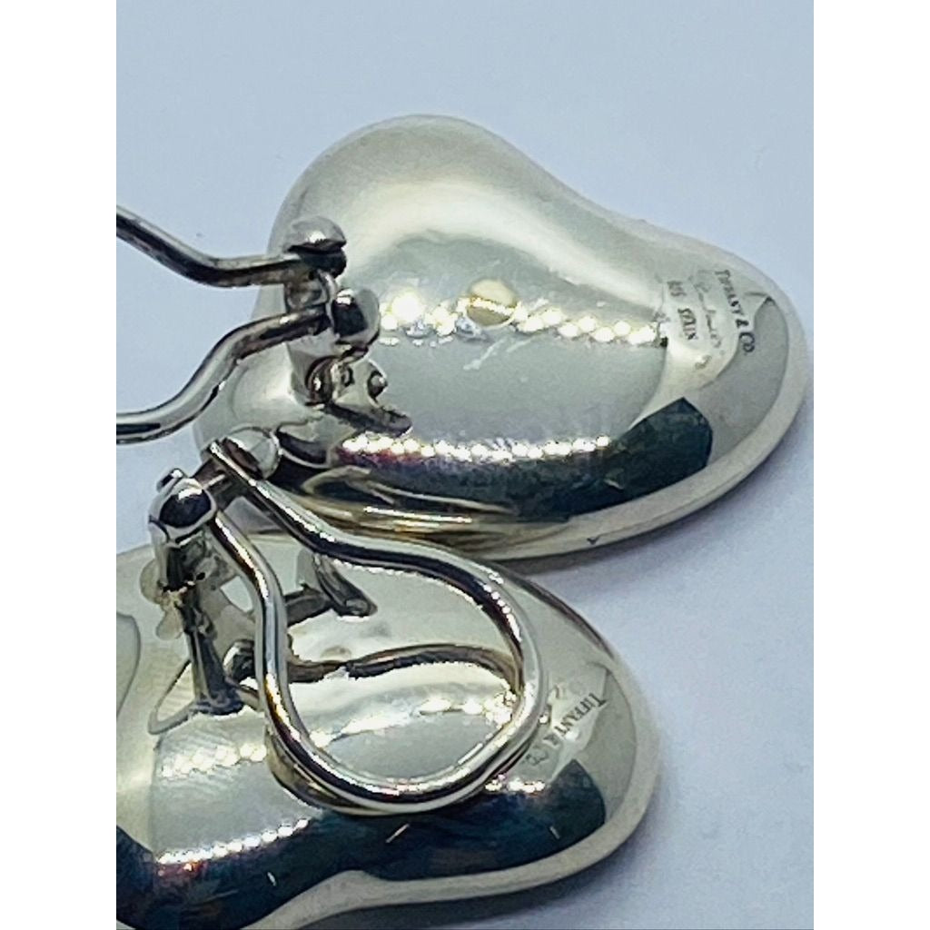 Tiffany & Co Silver Peretti HUGE Puff Puffy Heart Clip On Earrings 1x1” Pouch