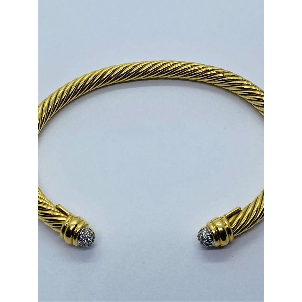 DAVID YURMAN 18K YELLOW GOLD AND DIAMOND CLASSIC CABLE BANGLE